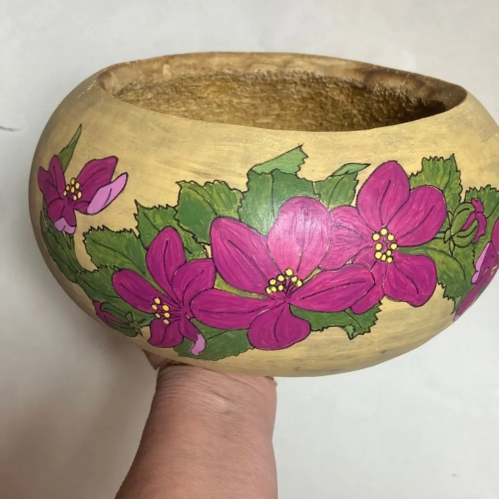 Hand-Painted Cream Floral Accent Vase with Purple Blooms